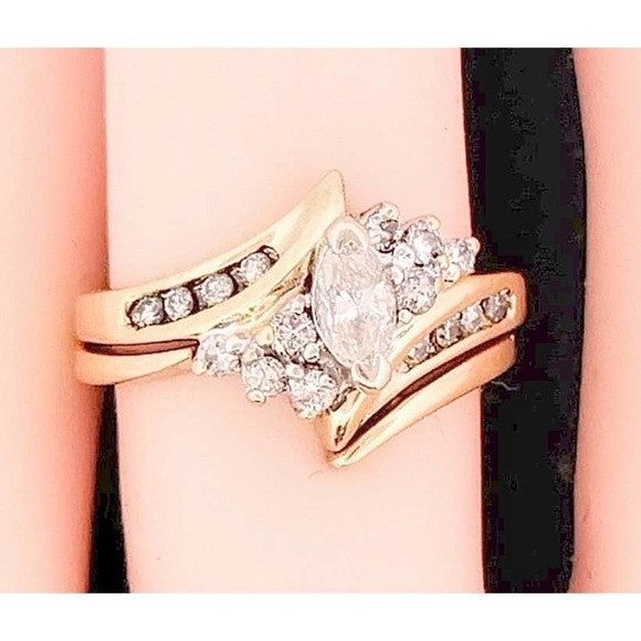 14K Diamond Wedding Ring Set/ Engagement Ring REAL DIAMONDS Size 5.6 - Picture 8 of 12